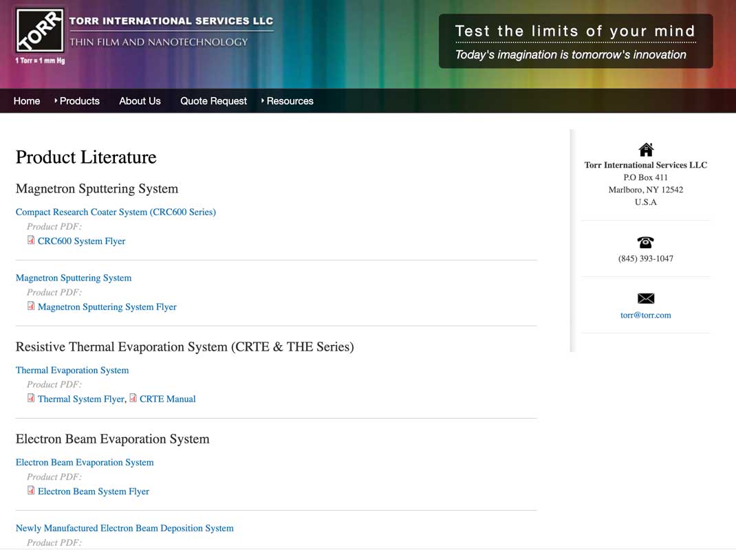Torr.com literature screenshot